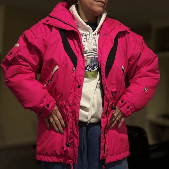 Vibrant Pink Ski & Snow Jacket with Black Trim & adjustable waistband - Picture 2 of 13